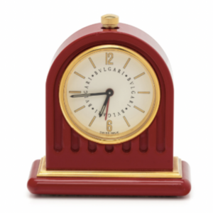 Bulgari travel alarm clock, in a red enamel case