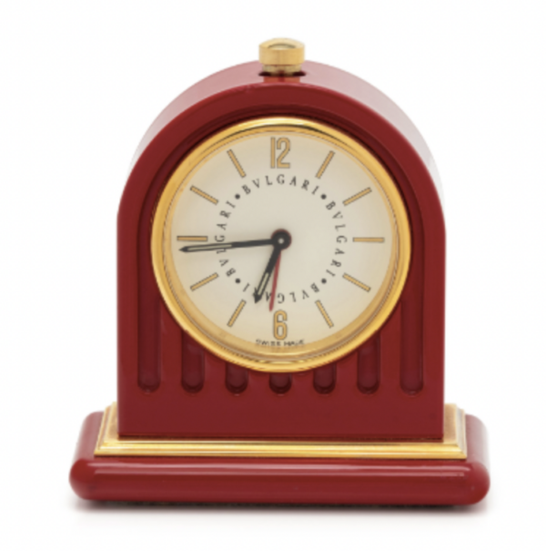 Bulgari travel alarm clock, in a red enamel case