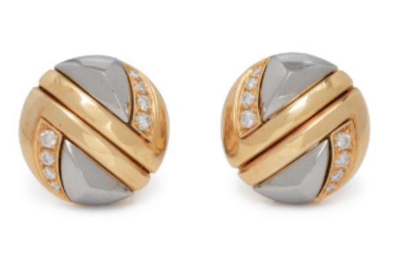 Bulgari 18k, stainless steel, and diamond ear clips