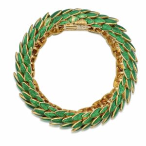David Webb bombe enamel bracelet in 18k gold in a snake skin pattern