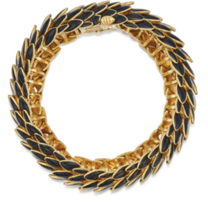 David Webb bombe enamel bracelet in 18k gold in a snake skin pattern