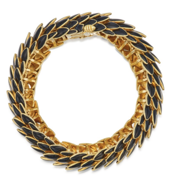 David Webb bombe enamel bracelet in 18k gold in a snake skin pattern