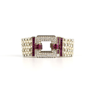 Art deco pearls, rubies, and diamond bracelet