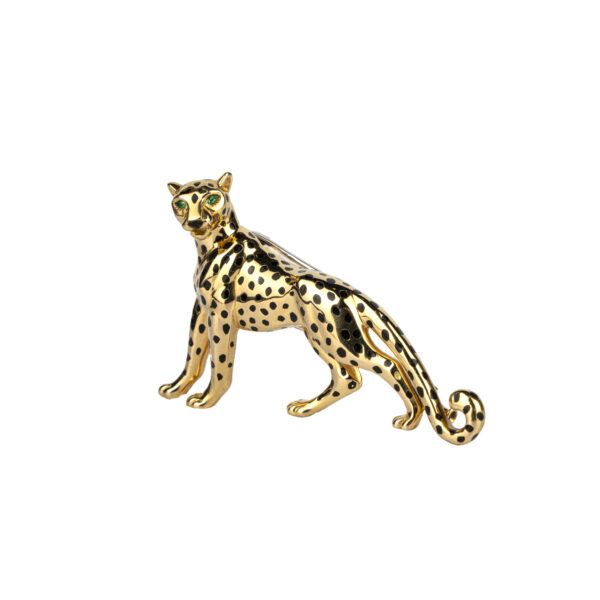 Collectible Cartier Panthere brooch in 18k gold with black enamel spots and emerald eyes - Image 4