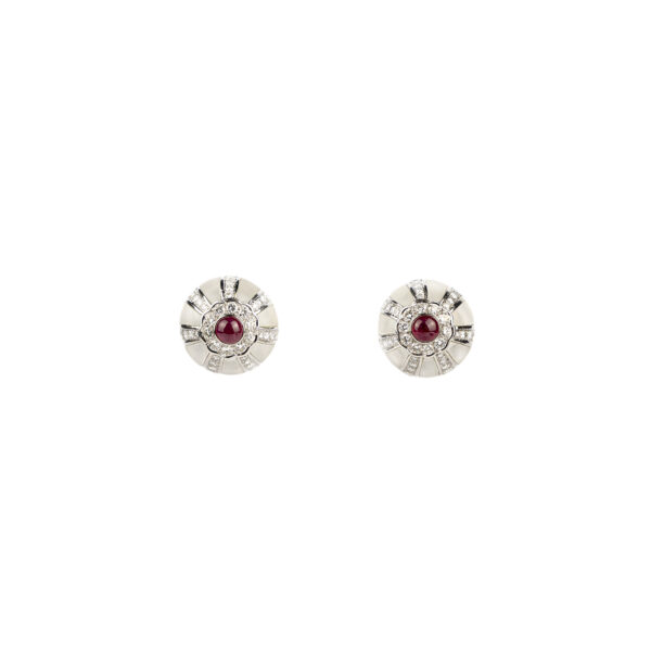 White gold, rock crystal and ruby earrings - Image 2