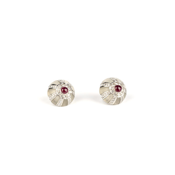 White gold, rock crystal and ruby earrings