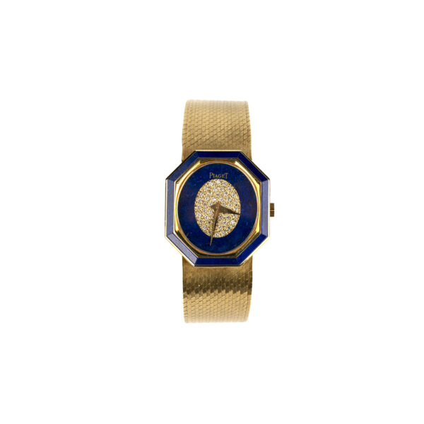 Collectible Piaget 18K Yellow Gold and Lapis Lazuli Watch of Geometrical Design, accented by pavè diamonds on the dial - Image 3