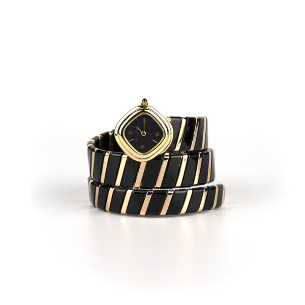 Rare Bulgari 18k gold and black enamel Serpenti Tubogas watch with a rhomboid face, carrying an automatic movement - Image 2