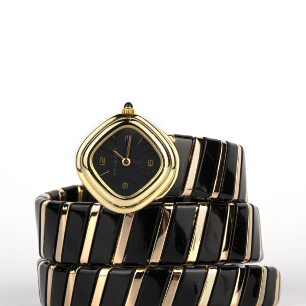 Rare Bulgari 18k gold and black enamel Serpenti Tubogas watch with a rhomboid face, carrying an automatic movement - Image 3