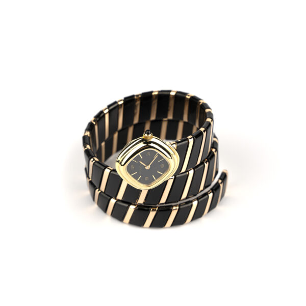 Rare Bulgari 18k gold and black enamel Serpenti Tubogas watch with a rhomboid face, carrying an automatic movement - Image 4