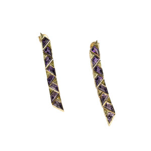 Marina B Pyramide Earrings in 18k yellow gold with purple and green topaz