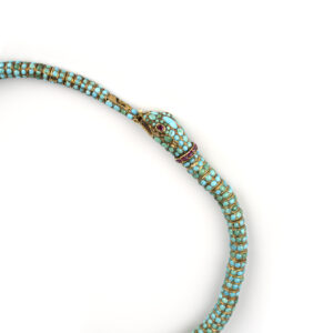Rare Victorian snake necklace in turquoise, and gold with ruby eyes