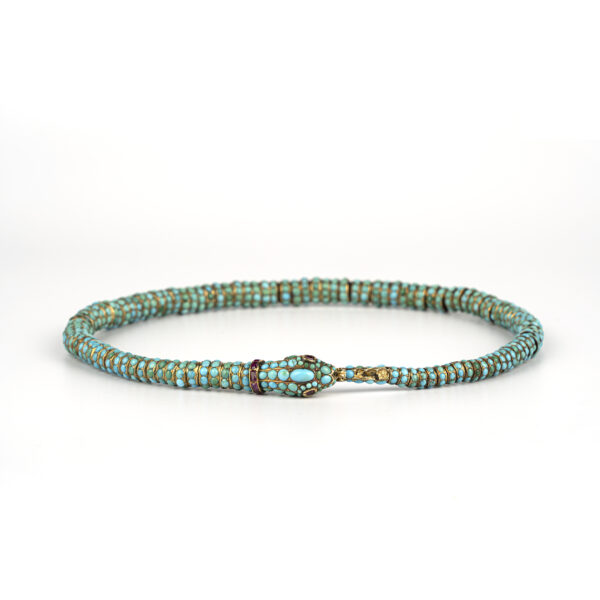 Rare Victorian snake necklace in turquoise, and gold with ruby eyes - Image 3