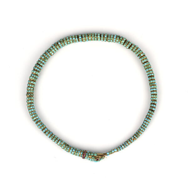Rare Victorian snake necklace in turquoise, and gold with ruby eyes - Image 4
