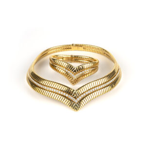Bulgari Tubogas v-shaped demi parure in 18k with diamonds highlights