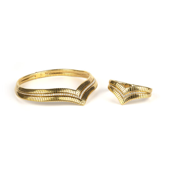 Bulgari Tubogas v-shaped demi parure in 18k with diamonds highlights - Image 4