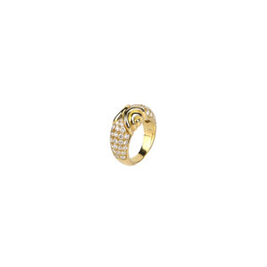 Bulgari pave diamond and 18k gold Ring in stylized Doppio Cuore style