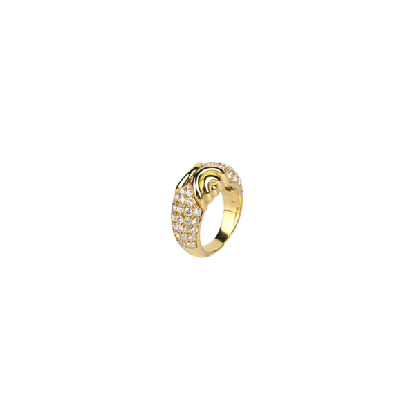 Bulgari pave diamond and 18k gold Ring in stylized Doppio Cuore style