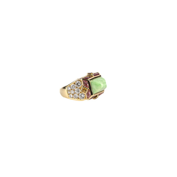 Mauboussin ring in 18k gold with jadite, diamonds, citrine and lavender tourmaline accents - Image 4