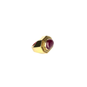 David Webb ring with heart shaped cabochon Burma ruby and hammered shank 18k gold