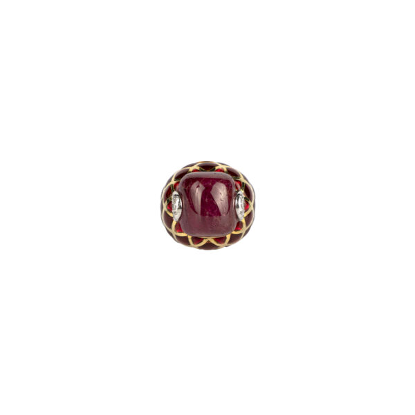 David Webb cabochon Burma ruby and enamel ring in 18k gold with diamond accents - Image 4