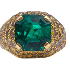 4.70ct Colombian Emerald and Fancy Yellow Diamond 18k Gold Ring