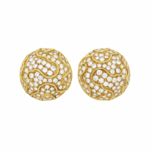 18k Gold and 8 carats of diamond bombé earrings with a swirl pattern. Made in America, circa 1960.