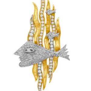 Georges Braque and Heger De Lowenfeld diamonds, approximately 1.70 carats, and gold ‘HEBE’ (Greek Goddess of Mount Olympus) pendant, brooch with textured 18k white and yellow gold