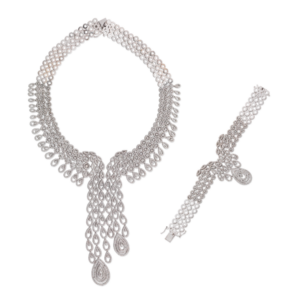 An Important Diamond Necklace and Bracelet Set, each set with brilliant-cut diamonds mounted in 18k white gold