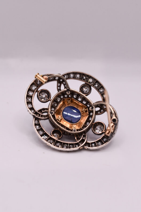 Antique French Unheated Ceylon Sapphire and Diamond Brooch - Image 6