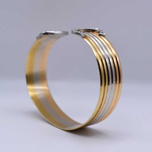 Vintage 'C de Cartier'  Diamond Trinity Bangle in Three Tones 18k Gold - Image 3