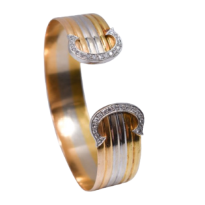 Vintage 'C de Cartier'  Diamond Trinity Bangle in Three Tones 18k Gold