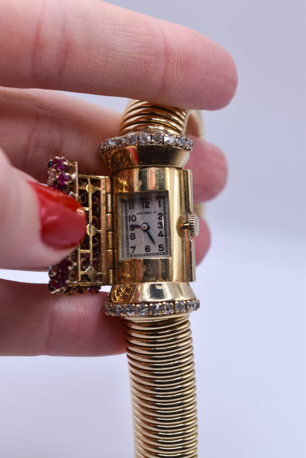 John Rubel Retro Ruby, Sapphire and Diamond Mystery Watch Bracelet - Image 3