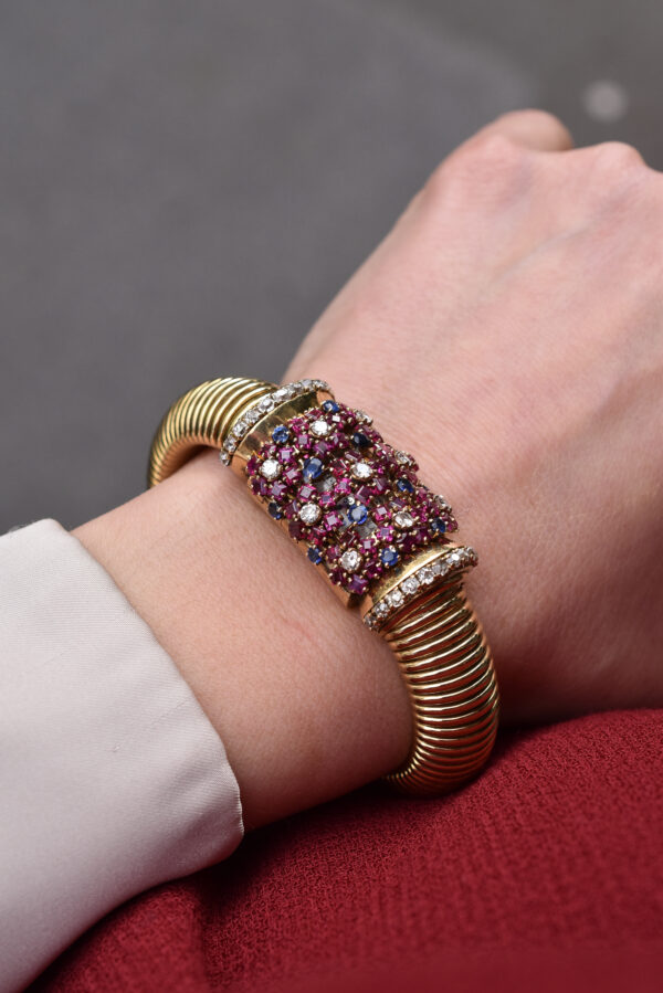 John Rubel Retro Ruby, Sapphire and Diamond Mystery Watch Bracelet - Image 5