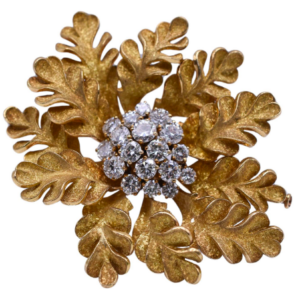 Collectible Bulgari Diamond and Gold Brooch