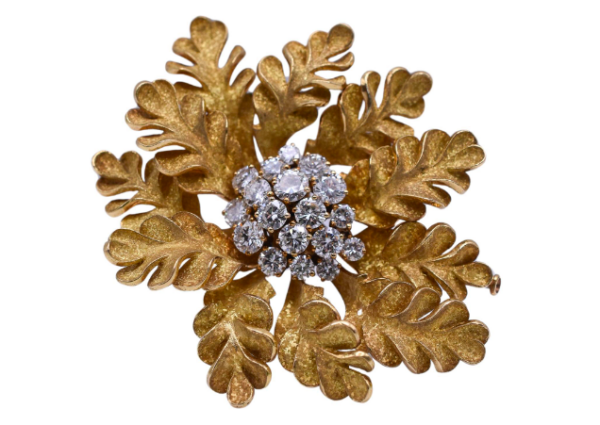 Collectible Bulgari Diamond and Gold Brooch