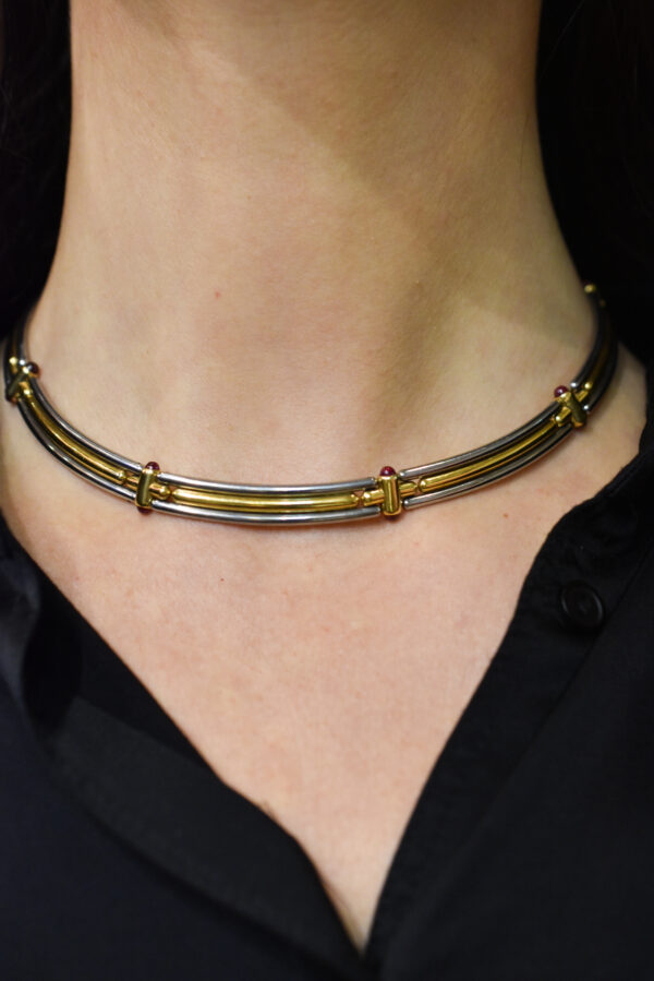 Bulgari Ruby Bi-Colour 18k Gold and Stainless Steel Link Necklace - Image 2