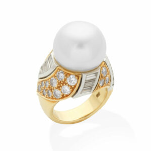 Meiser Cultured Pearl and Diamond Ring