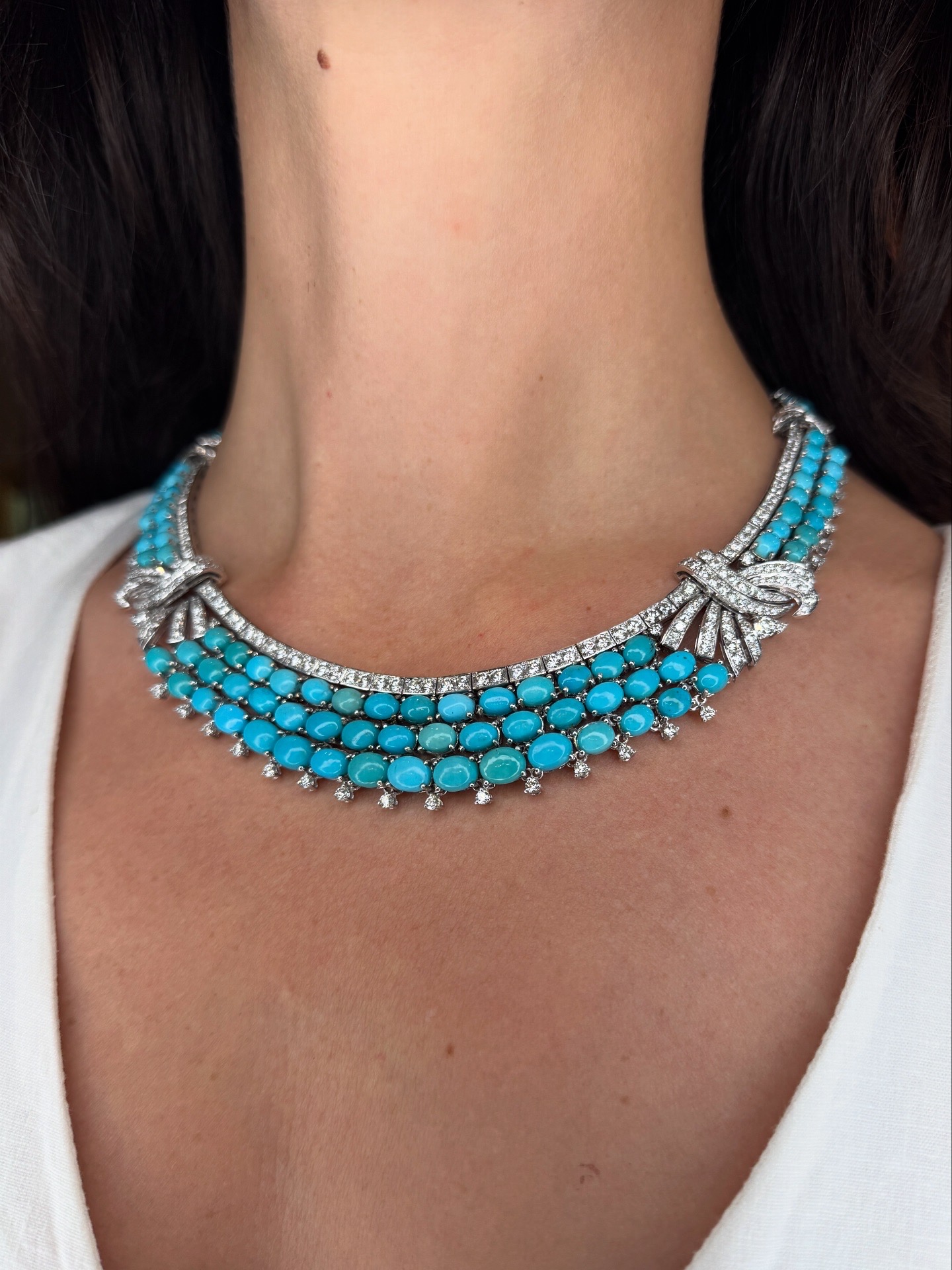 Persian Turquoise and Diamond Bow Necklace, Circa 1970 - Image 2