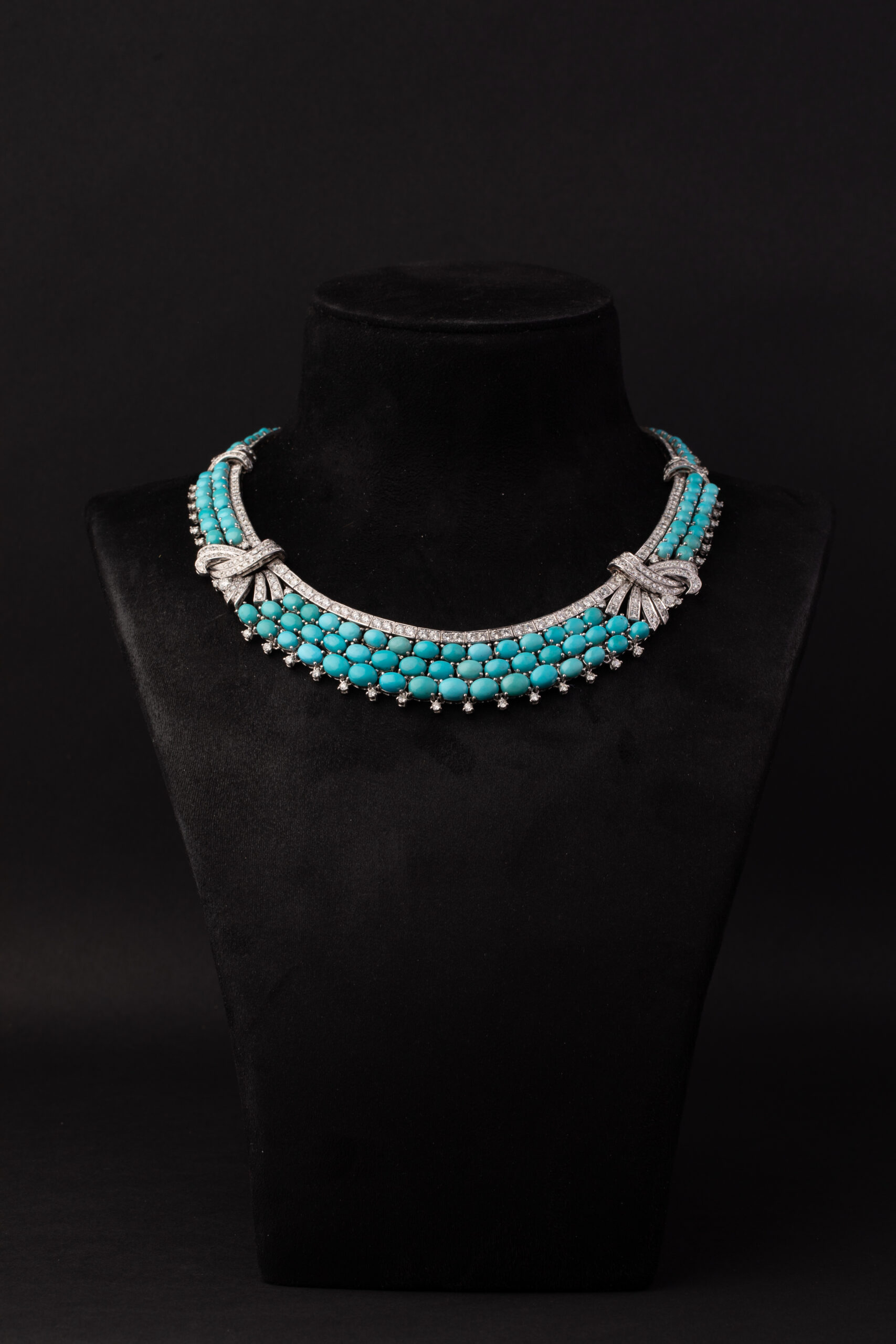 Persian Turquoise and Diamond Bow Necklace, Circa 1970 - Image 3
