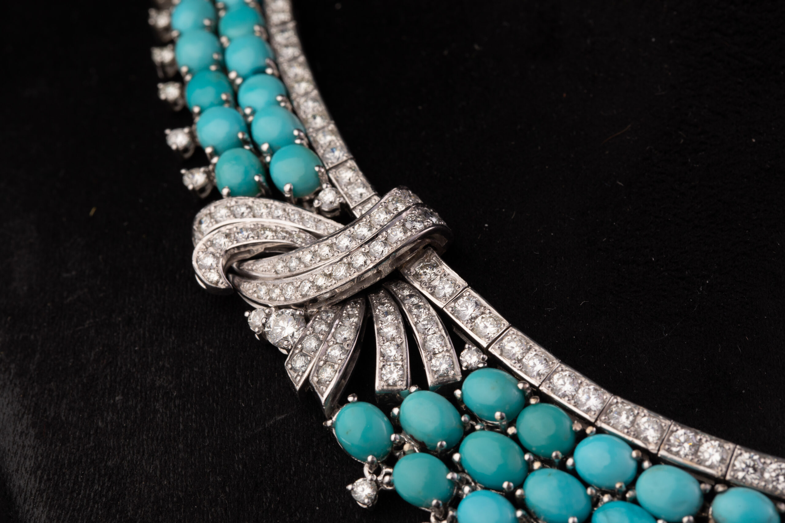 Persian Turquoise and Diamond Bow Necklace, Circa 1970 - Image 4