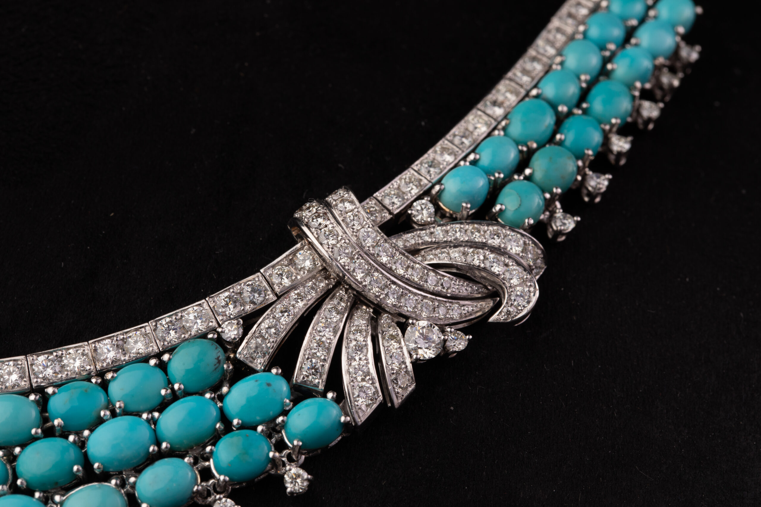 Persian Turquoise and Diamond Bow Necklace, Circa 1970 - Image 5