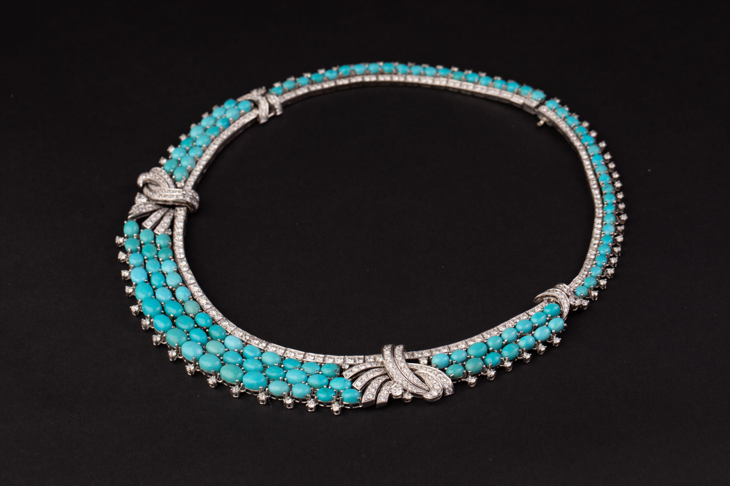 Persian Turquoise and Diamond Bow Necklace, Circa 1970 - Image 6