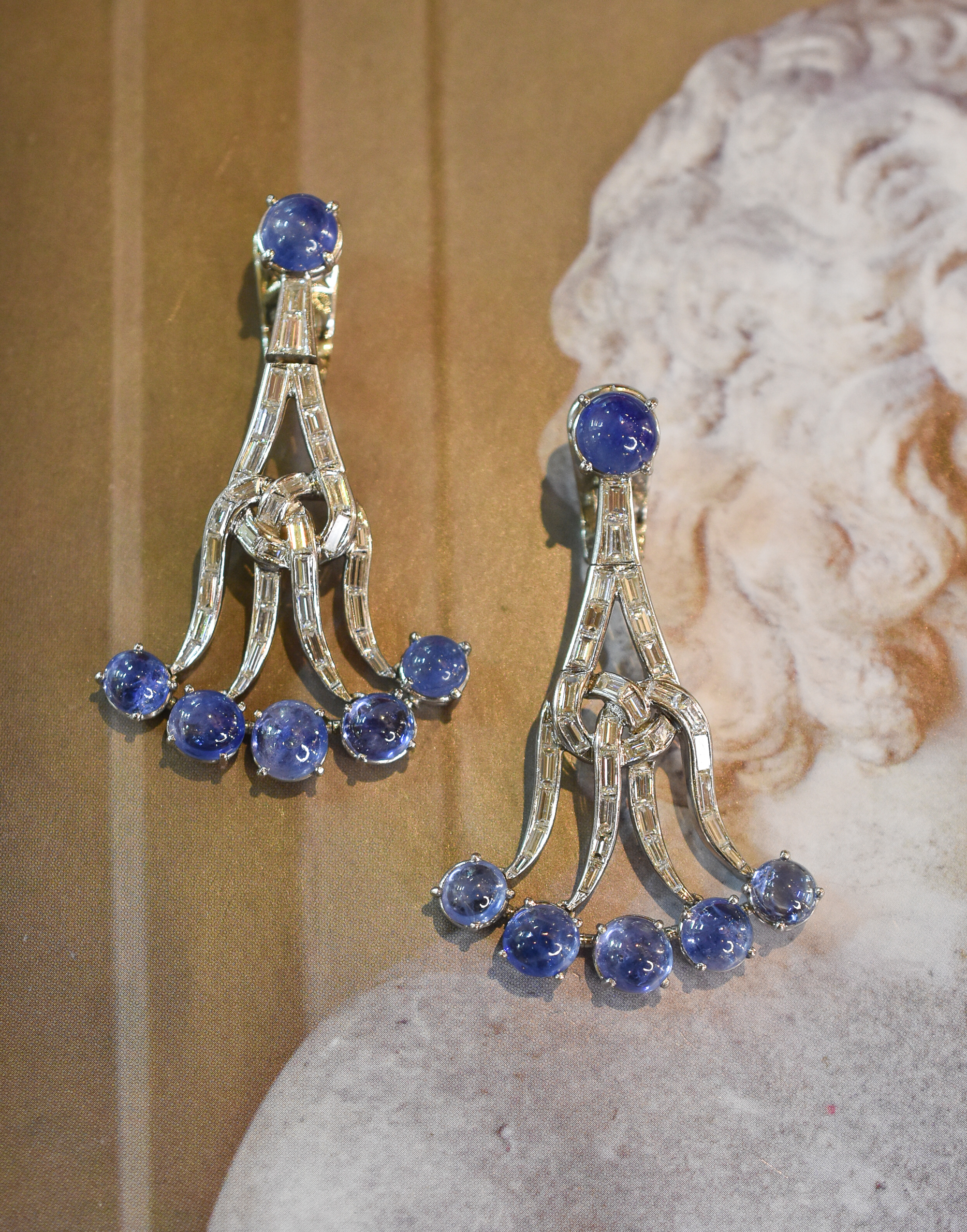 A Pair of Sapphire and Diamond Chandelier Ear-Pendants - Image 3