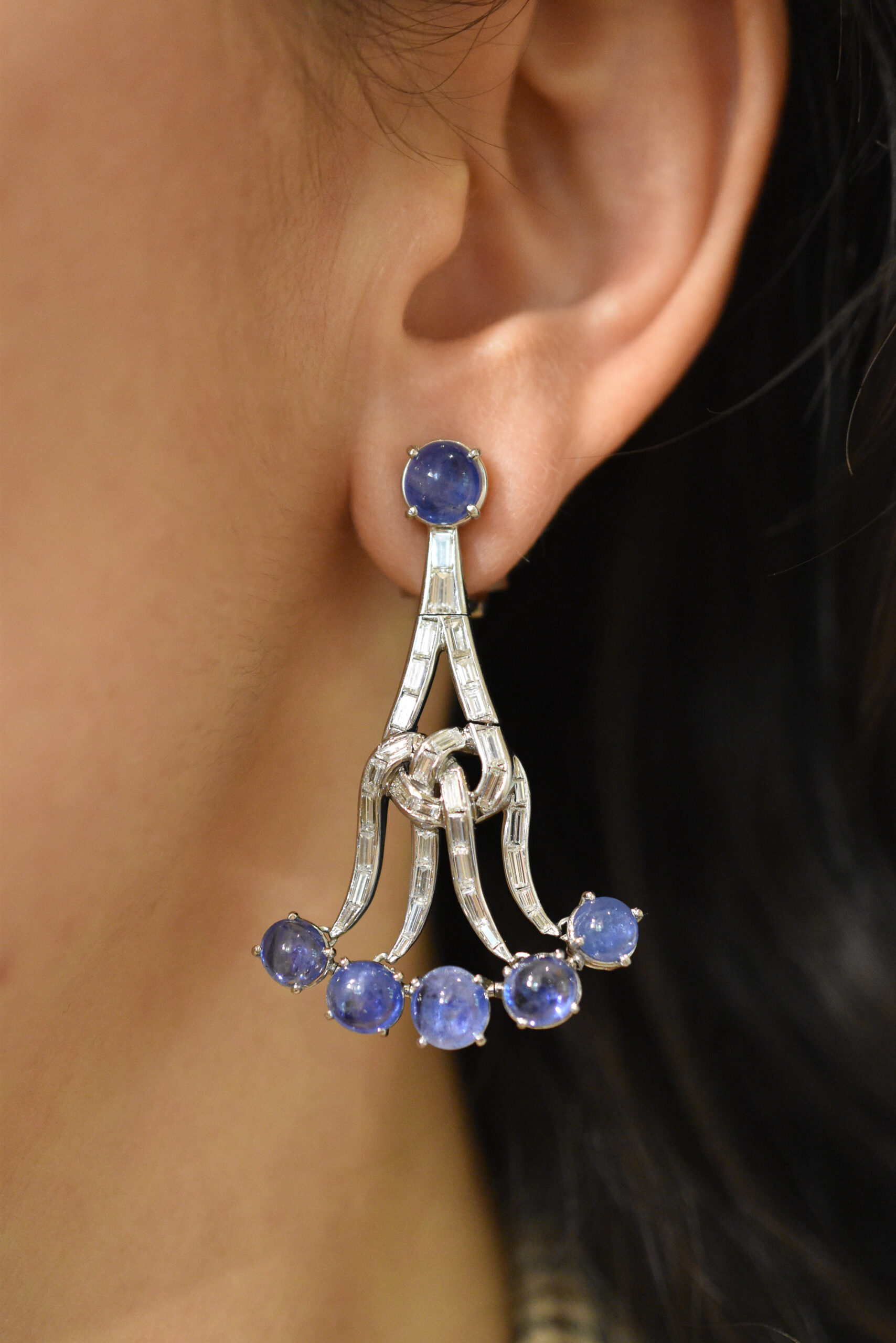 A Pair of Sapphire and Diamond Chandelier Ear-Pendants - Image 2