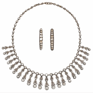 Antique Diamond Fringe Necklace and Earrings Suite, circa 1880