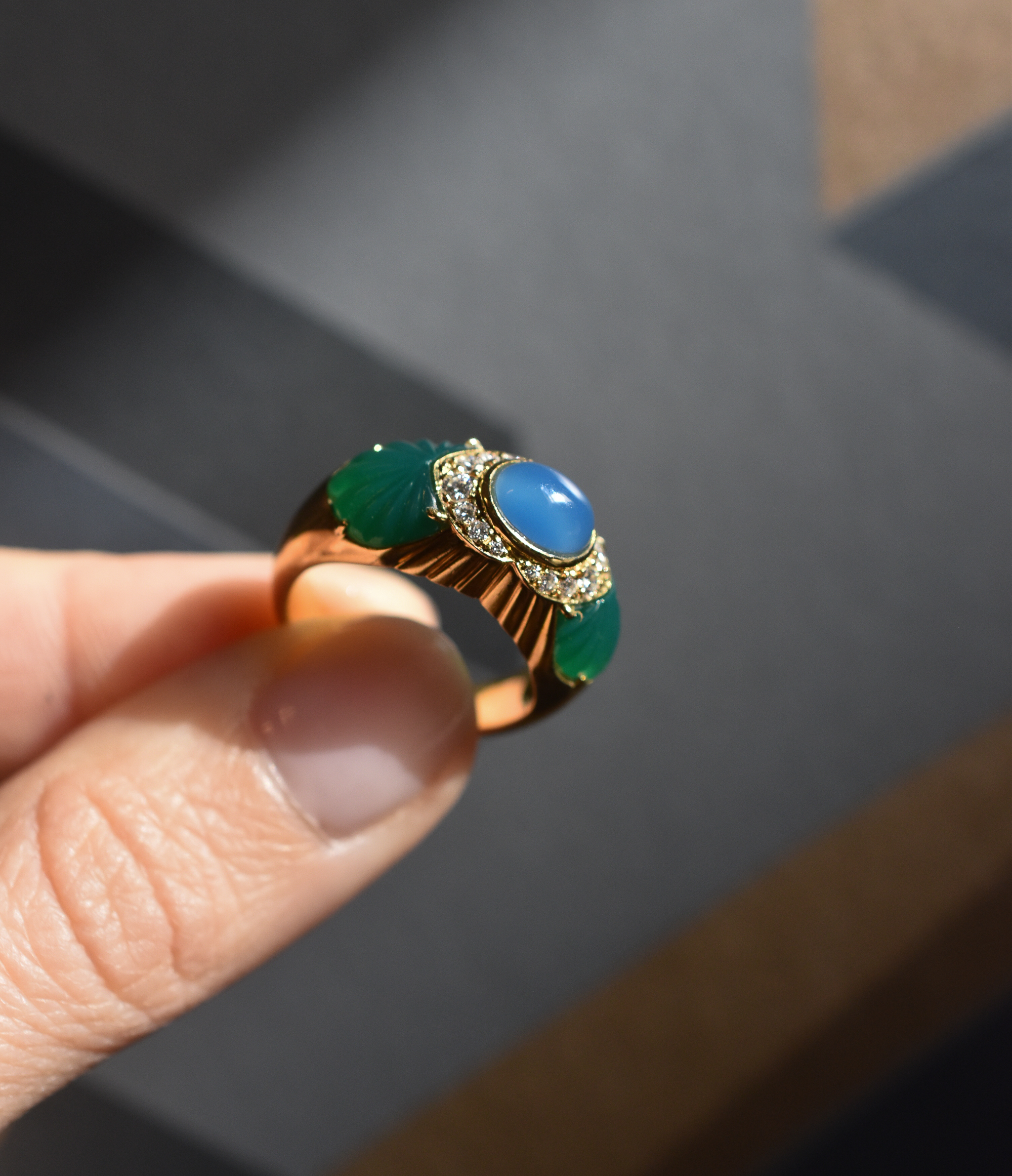 Cartier Chalcedony, Diamond and Chrysoprase Ring - Image 2