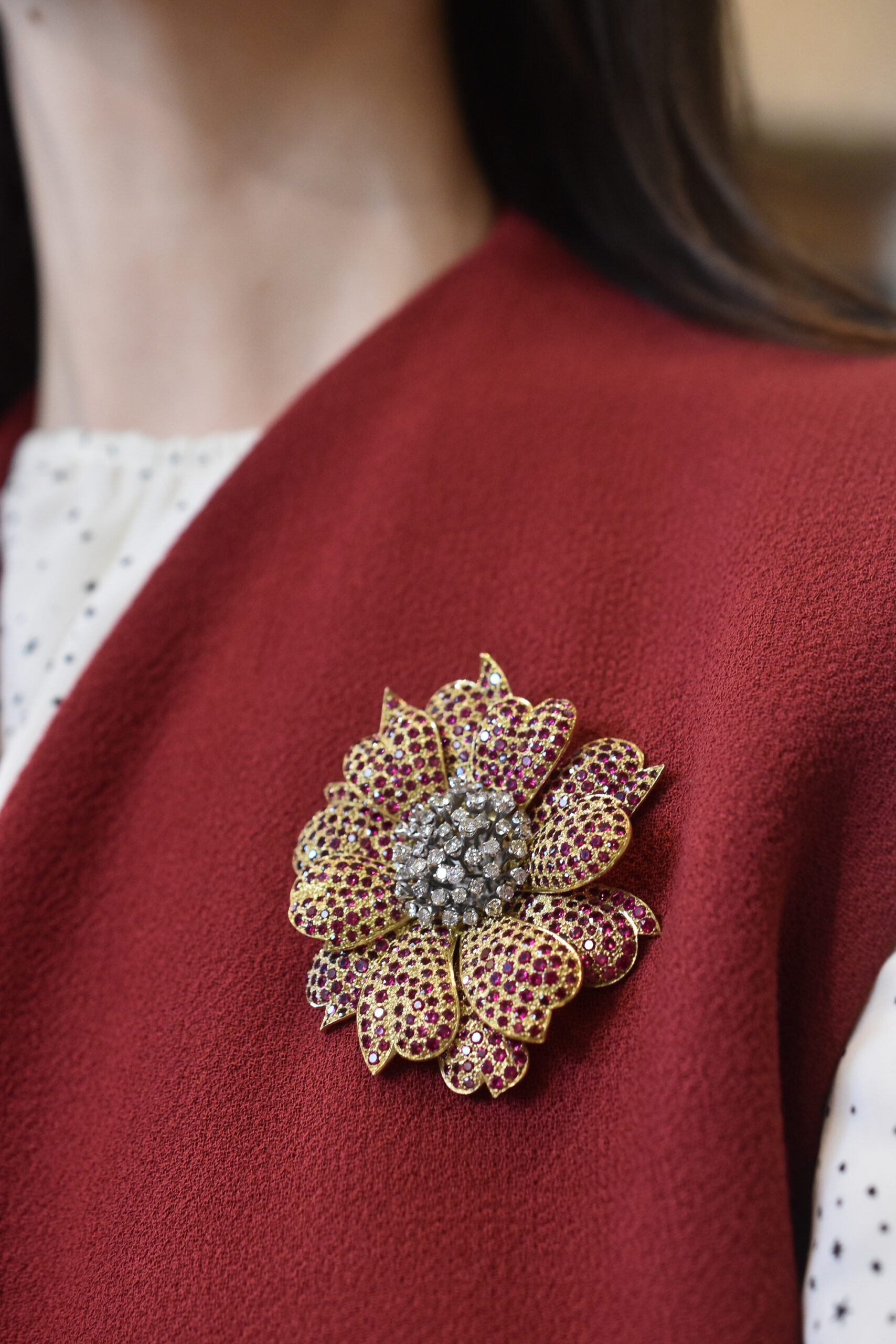 Ruby and Diamond Brooch, Earrings and Ring Suite, circa 1970 - Image 2