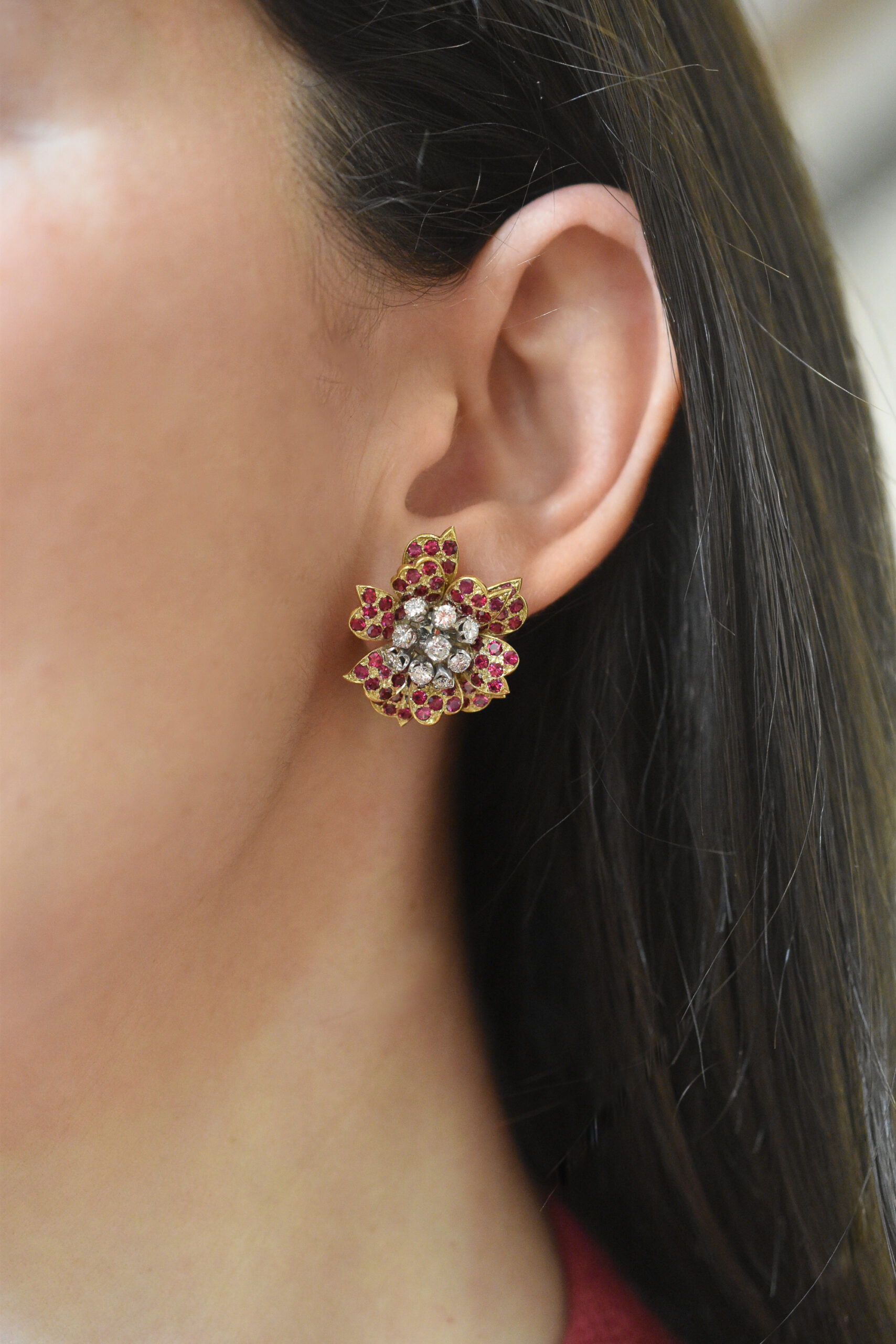 Ruby and Diamond Brooch, Earrings and Ring Suite, circa 1970 - Image 5